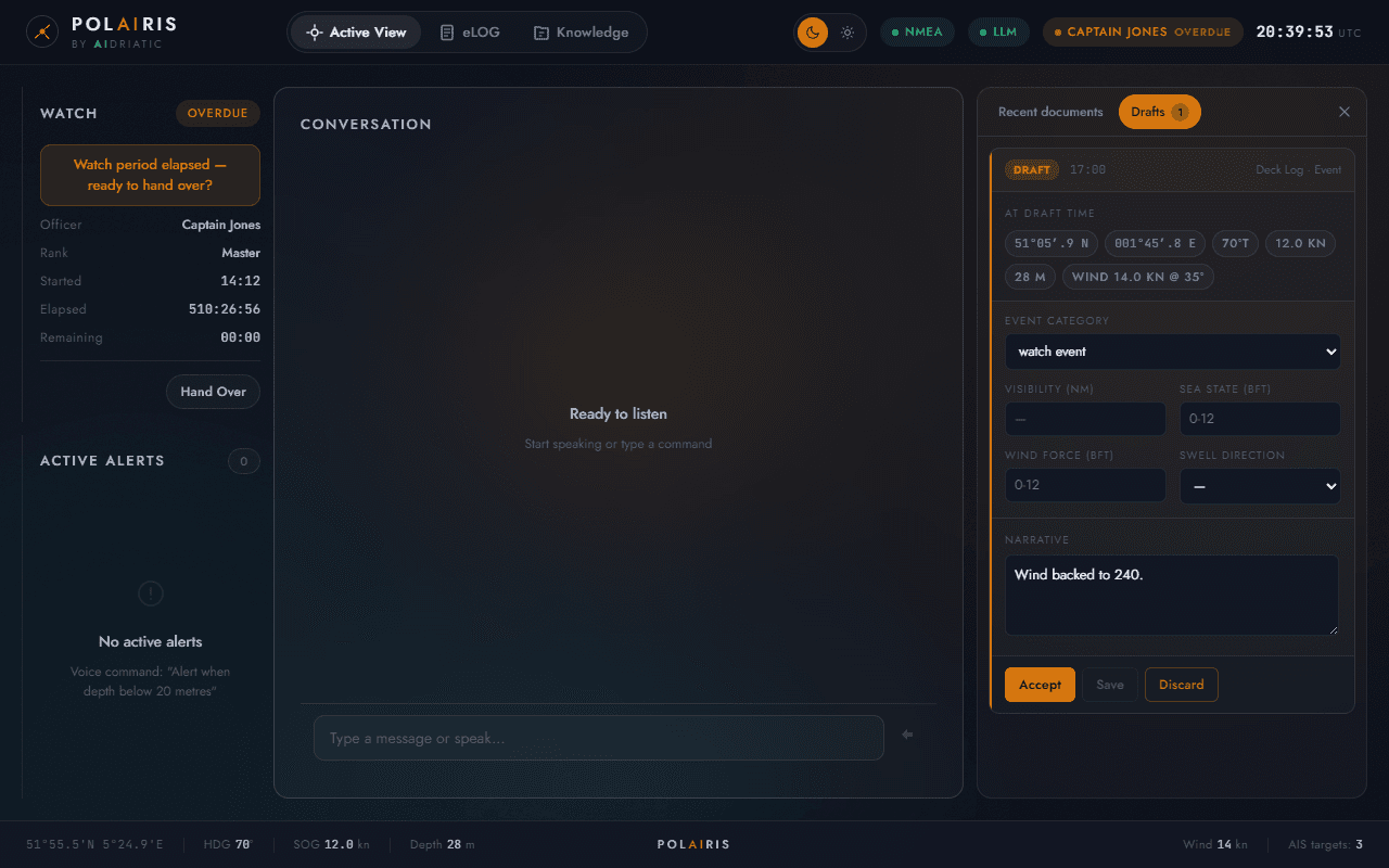 AIDRIATIC Bridge — voice-first deck logbook